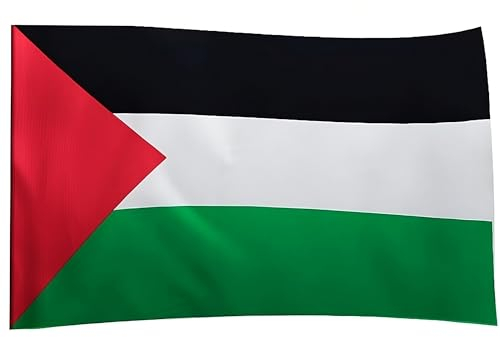 Klartextilien Palästina Flagge, Palästinensische Fahne aus Wasserfestem Polyester, Hochwertiger Druck mit Leuchtenden Farben, für Innen & Außen Geeignet, Schwarz, Weiß, Grün & Rot, 90 x 150 cm