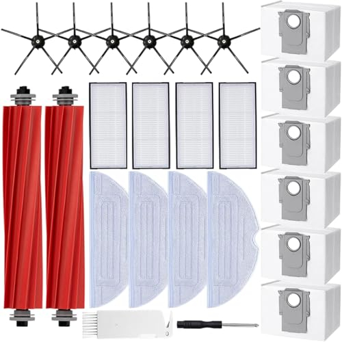 Kit d'accessoires pour Xiaomi Roborock S7 MaxV Ultra S7 Pro Ultra Aspirateur, 6 Sacs à Poussière, 2 Brosse Principale, 6 Brosse Latérale, 4 Filtre, 4 Chiffons de Vadrouille