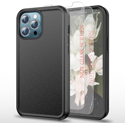 AYMECL Case for iPhone 12 Pro Max Case,[Military Grade Drop Protection] [with 2 pcs Self-Healing Screen Protectors],Protective Cover for iPhone 12 Pro Max,Black