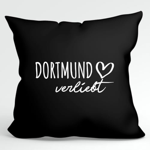 Huuraa Kissenbezug Dortmund verliebt Geschenk 40x40cm Black Baumwolle Dortmund Präsent