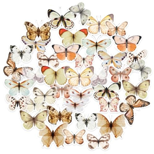 Obujopal Transparente Schmetterlings-Aufkleber, 40 Stück, Scrapbook-Aufkleber für Junk-Tagebuch, Wasserflasche, Tagebuch, Geschenkverpackung, Laptop, Collage, Kartenherstellung, Handyhüllen, Planer,