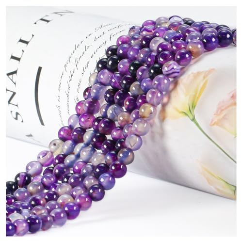 Beads for Jewelry Making,4mm Round Crystal Beads,85pcs Purple Stripe Agate Crystal Beads for Jewellery Making,Gemstone Beads,Stone Beads,Jewellery Making Beads