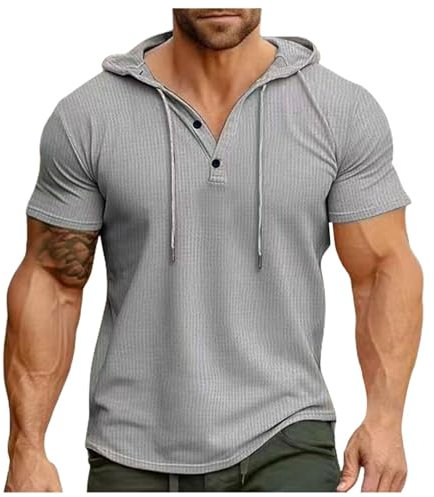 Herren Sweatshirt T-Shirt mit Kapuze Laufshirt Kurzarm Hoodie Kapuzenpullover Sweatshirt Atmungsaktiv Sport Shirt Männer Sportshirt Trainingsshirt Muskelshirts