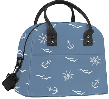 Clastyle Borsa Termica Porta Pranzo Donne Geometrico Grande Borsa Frigo Piccola Ragazze Pranzo Ufficio Adulto con Tracolla,Blu