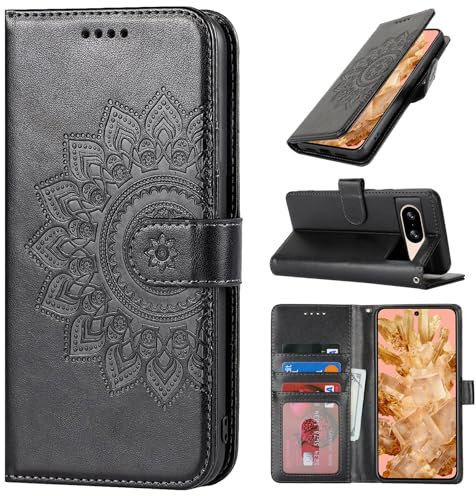ELTEKER Handyhülle für Google Pixel 8 Hülle Leder Klapphülle mit Kartenfach und Ständer, Flip Case Schutzhülle Handytasche Hülle für Google Pixel 8, Schwarz