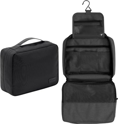 Beauty Case da Viaggio（RPET Fabric ）,Cosmetica da Viaggio，per Donna Uomo,impermeabile Beauty Case con Gancio per Appendere per Organizzare Oggetti Personali Accessori-Black