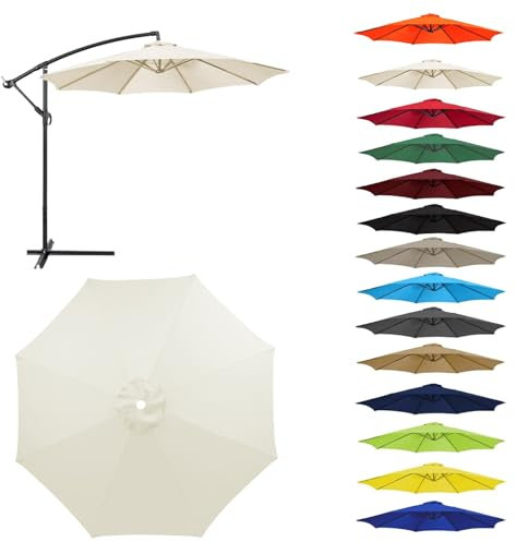 HonunGron Auvent De Remplacement pour Parasol 2,0/2,3/2,5/2,7m/3,0m, 6 Baleines/8 Baleines Toile De Parasol Déporté Remplacement Pour Cour,Jardin,Plage, Protection UV 50+ (3.0m-8 ribs,Beige)