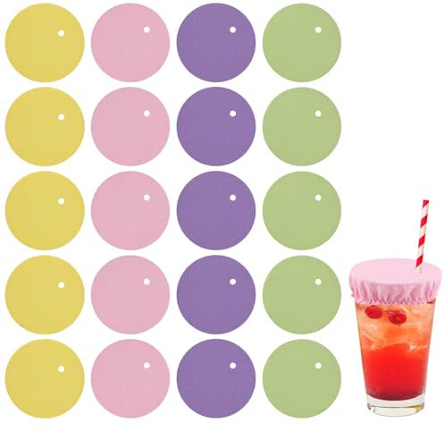 20pcs Protecteurs de Boissons pour Femmes, Couvercles de Boissons avec Trous de Paille Couvercles de Boissons Réutilisables Anti-Drogues Couvercles de Boissons (Bleu, Jaune, Rose, Vert)