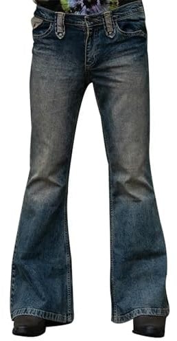 Jeans a Zampa d'elefante da Uomo per Giovani uo, Jeans Blu Scuro Casual per Tutte Le Stagioni, Pantaloni alla Moda a Vita Alta, Streetwear-Deep Blue-L