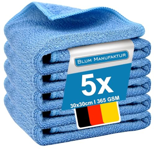 BLUM MANUFAKTUR 5er Set Mikrofasertuch (30x30 cm) - 5X Mikrofasertücher - Super Soft 365 GSM Reinigungstücher für Auto, Bad, Küche