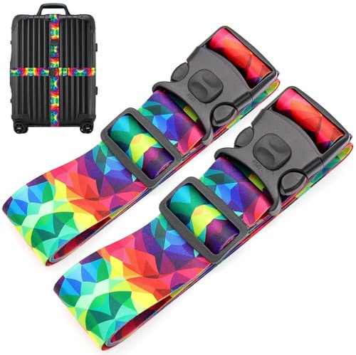 MOTONG 2 PCS Sangle Valise, 200 CM Réglable et Personnalisée Sangle pour Valise Faciliter l'Identification des Sangle Valise Voyage à Bagages, Sangles à Bagage Idéale en Croix(Coloré)