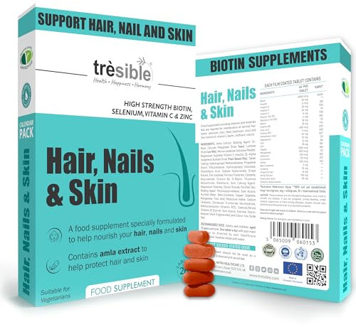 High Strength Biotin Hair Growth Vitamins for Women and Men (1 Month Supply) - Unflavoured Biotin Tablets 8000 mcg with Zinc and Selenium - Vegetarian Hair Skin and Nails Vitamins for Healthy Growth