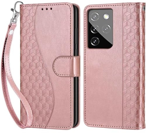 KENHONER Coque pour Samsung Galaxy S21 Ultra Portefeuille, Or Rose | Premium en Cuir PU, Housse Etui Multifonction, Fermeture Magnétique à Clapet, Anti-Choc, Compatible Book