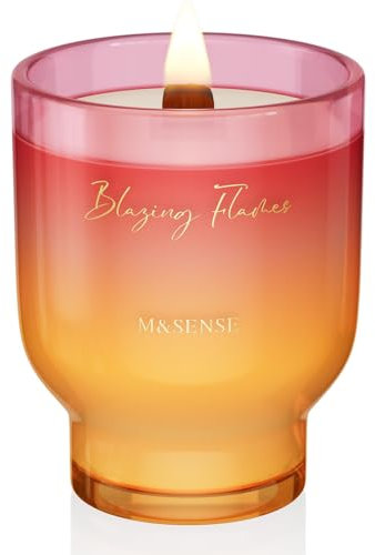 M&SENSE 470g Große Duftkerze Lodernde Flammen mit Knisterndem Holzdocht - 95 Stunden Lang Brennende Sojawachs Duftkerzen im Glas, Luxusgeschenke für Frauen, Ungiftige Aromatherapiekerze