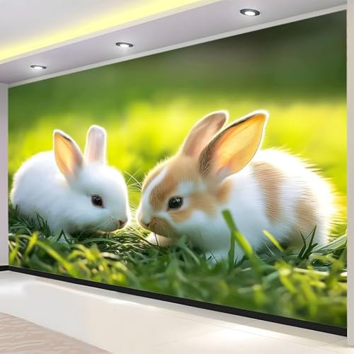 Luowenji Papier Peint Panoramique Lapin Mignon 300x210 cm 3D Papier Peint Intissé Lapin Photo Trompe l'oeil Poster Geant Mural Salon Chambre Enfant Chambre Décoration Murale a.892