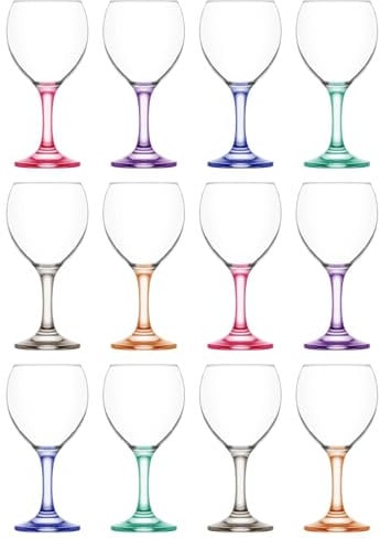 LAV 260ml Misket Copas de Vino - Tallo Coloreado - 12x Apto para Lavavajillas Vaso Boda Navidad Cumpleaños Fiesta Bebida Cristalería Copa Regalo