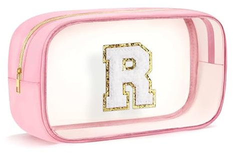 Geschenke für Mädchen Teenager - Personalisierte Transparente Kulturtasche Geburtstagsgeschenke für Teenager Kinder Damen Familie Reisetasche wasserdichte Kosmetiktasche mit Reissverschluss Rosa R