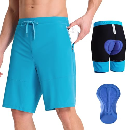 baleaf MTB Radlerhose Herren mit Taschen Sommer Shorts Gepolsterte Radhose 2 in 1 Mountainbike Cycle Sport 9 Inch Blau XXL