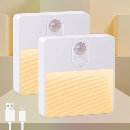 Artrastar LED Nachtlicht mit Bewegungsmelder Innen Batterie USB Aufladbar 3 (AUTO/AUS/EIN) Licht für Flur, Treppen, Schlafzimmer, Kinderzimmer Warmweiß(2 Stück)