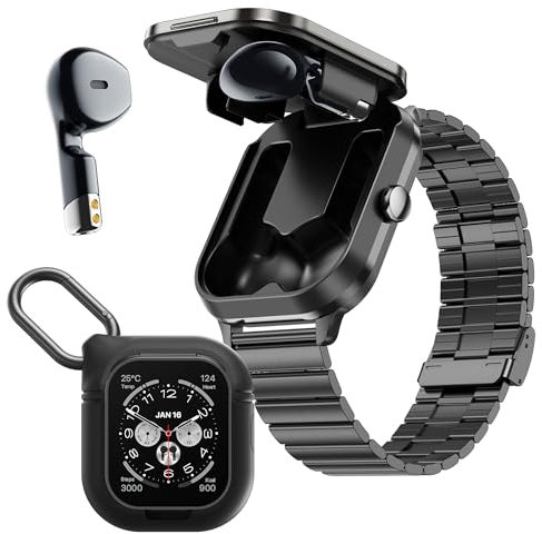 Smart Watch with Earbuds 2.01 HD Screen Smart Watches for Men Bluetooth Call Heart Rate Blood Oxygen Sleep Monitor Fitness Tracker with Steps Distance Calories Count Compatible with Android iOS