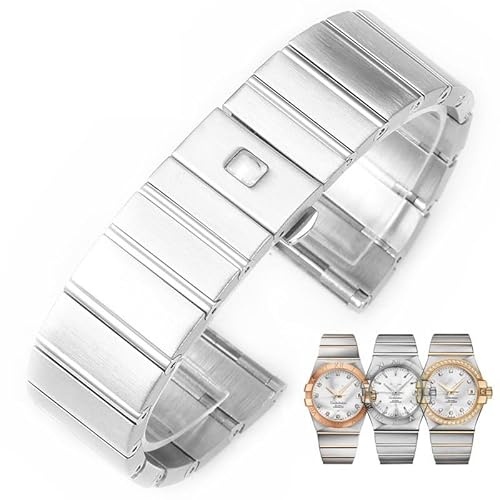 yaponuk Stahl-Uhrenarmband für Omega Double Eagle Constellation Butterfly-Verschluss-Uhrenkette(Silver gold,18mm)
