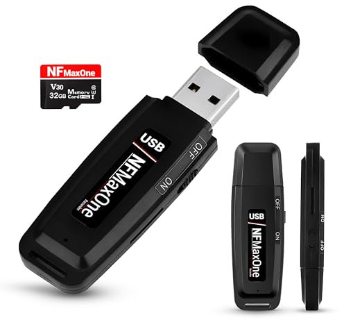 Registratore vocale spia digitale con microSD da 32 GB incluso | Mini registratore audio ideale per riunioni, interviste, lezioni | registratore USB spia portatile con fino a 500 ore registrazione NFM