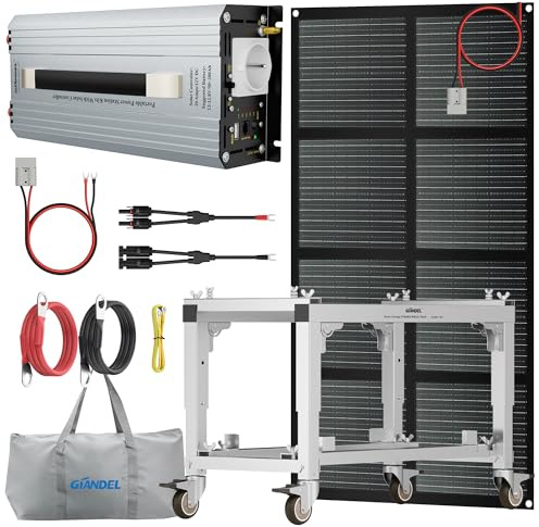 GIANDEL 1200W 12V tragbare Solarstromsystem-Kits, Off-Grid-Wechselrichtersystem-Kits: Faltbares Batteriegestell + 1200 W Reiner Sinus-Wechselrichter + 150W Solarpanel + Aufbewahrungstasche