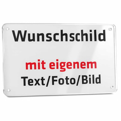 INDIGOS UG - Schilder selbst gestalten - WUNSCHTEXT Schild personalisiert 30x20 cm - Acrylglasplatte 3mm - personalisiert mit Foto und Text - Logo für Garage, Hotel, Parkplatz, Schule, Carport, Firma