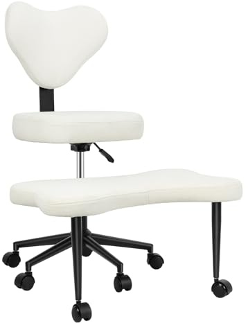 cadciehe Bürostuhl mit Kreuzbeinen, ergonomischer Criss Cross Stuhl mit Rollen mit 360° Drehhocker & verstellbarer Rückenlehne, Meditaiton Stühle, Kniestühle für Home Office, Beige, L