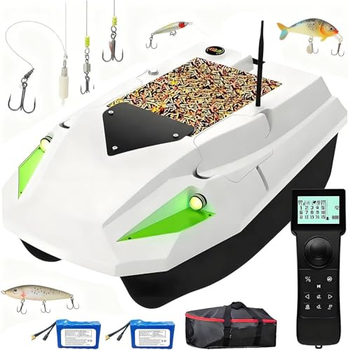XDLYWUZIQ Bateau Amorceur Radiocommandé, Portée 500 M, Capacité De Charge De 2,5 Kg, avec GPS, Régulateur De Vitesse Automatique, éclairage LED Et Sac De Transport. Bateau Amorceur Intelligent