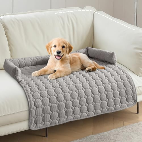 75x75cm Hundebett Sofa mit Rand, Weiches Sofabett Hund Waschbares, Hellgrau | Flauschiges Hundedecke Sofa, Sofaschutz Hund, Rutschfest Hundekissen für Kleine, Mittlere Hunde & Katzen