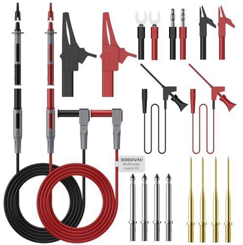 BOBOBAB 24tlg. Multimeter-Messleitungen Set -professionelles Kit Testleitungen mit Krokodilklemmen, Prüfhaken, Prüfspitzen, Leitung, Bananen-/Flachstecker für Multimeter Strommesszange