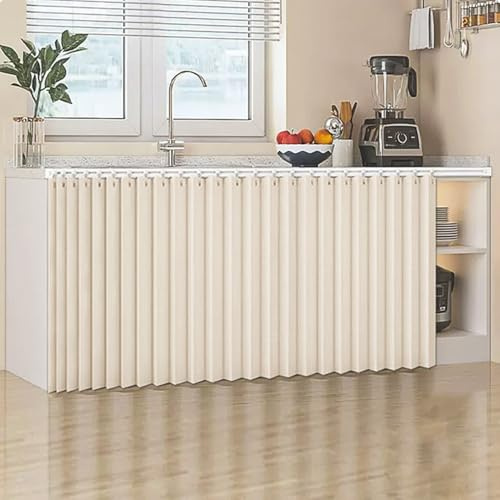 GSKFXJ Zum Schieben Schrankvorh Staubdichter Schrank Vorhang Für Küche, Faltbarer Offenes Regal Sichtschutz VorhäNge Mit Flüsterschiene(Beige,W120xH60cm/47x24in)