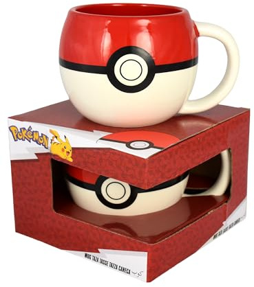 Pokemon 3D Tasse - Pokeball Kaffeetasse Becher Kaffeebecher aus Keramik 430 ml Weiß/Rot