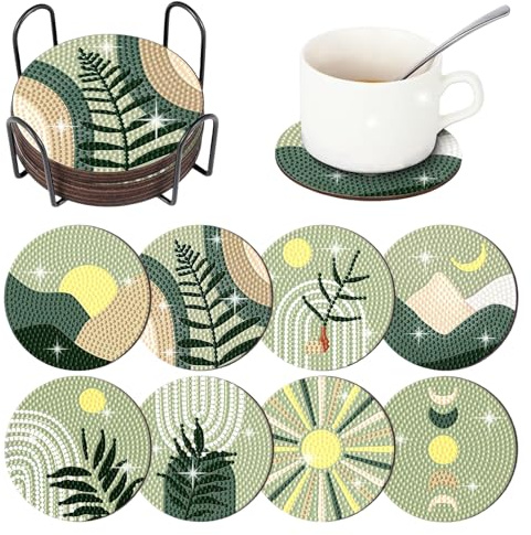 Diamond Painting Untersetzer, 8 Stück Diamond Painting Set für Erwachsene | Nicht saugfähig, Nicht verformbar, kann Lange wiederverwendet Werden, mit Rutschfester Korkbasis