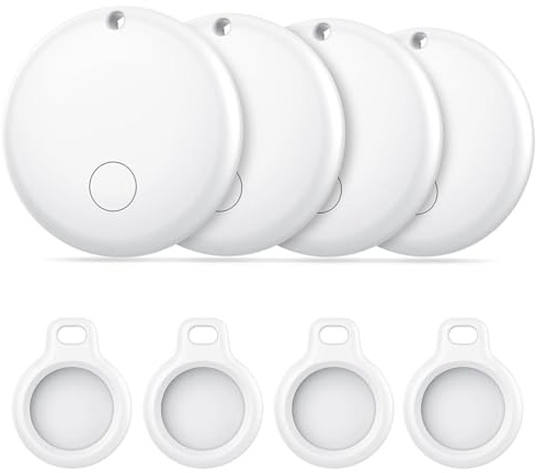 Lot de 4 trackers Android Smart Tag, localisateur de clés compatibles avec Google Mon appareil (Android uniquement), localisateur de clés Bluetooth pour bagages, sacs, valise, portefeuille (blanc)