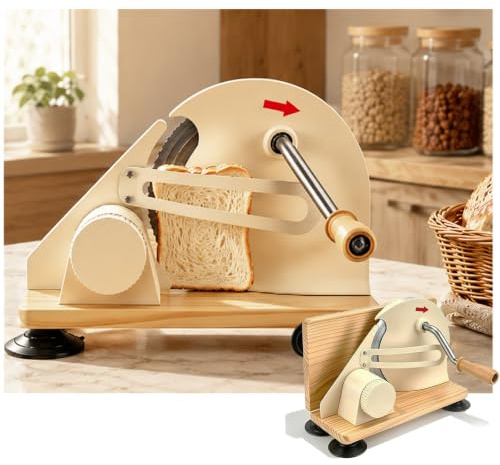 Brotschneidemaschine Manuell Klappbar-Kompakte Brotmaschine Buttergelb | Einstellbare Manuelle Brotschneidemaschine Schnittstärke (1-20mm) mit 6 Antirutsch-Füße - Ideal für Toast Sauerteig Baguette