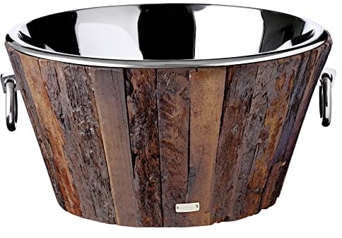 EDZARD Sektkühler Montgomery (Ø 47 cm, groß) aus Teakholz & versilbert - Flaschenkühler, Champagner Kühler - Getränkekühler für 6 Flasche - Schale für Wein, Sekt & Eiswürfel - Weinkühler mit Griff