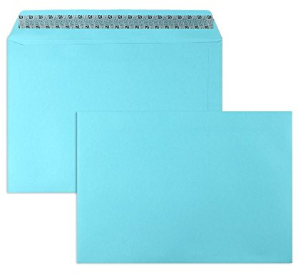 50 Stück, Farbige Briefumschläge, DIN C4, Haftklebung mit Abziehstreifen, Gerade Klappe, 130 g/qm Colorista, Ohne Fenster, Blau (Hellblau), Blanke Briefhüllen