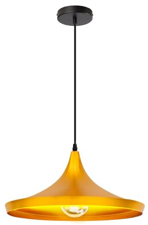 LEDKIA LIGHTING - Pendelleuchte Presley | Design inspiriert von traditionellen japanischen Hüten | Höhenverstellbares Kabel | Für E27 Glühbirnen geeignet, Gold, Aluminium