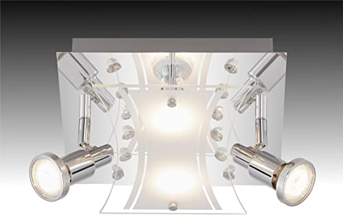 Trango 4-flammig 3490 LED Deckenleuchte *BRIAN* inkl. 4x GU10 LED Leuchtmittel Chrom-Optik - Deckenlampe - Deckenstrahler - Deckenspots - Wohnzimmer Lampe - Badlampe schwenkbar und drehbar Spots