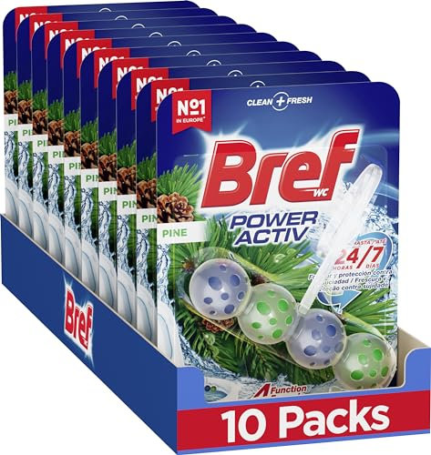 Bref Power Activ Natura Cesta WC (pack de 10 unidades), limpia baño para un WC siempre limpio y fresco, limpiador de baños con fórmula antical que elimina la suciedad