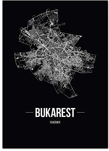 JUNIWORDS Stadtposter - Wähle Deine Stadt - Bukarest - 21 x 30 cm Poster - Schrift B - Schwarz
