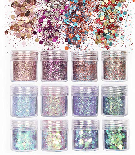 12er Boxen Glitzer Gesicht Festival Glitzer Body Glitter Glitzer Festival Gesicht für Gesicht Nägel Augen Lippen Haare Körper Make-Up Glitzer.