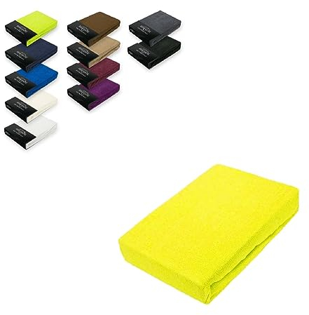 EXKLUSIV HEIMTEXTIL Frottee Spannbettlaken 200 x 220 cm 80% Baumwolle, 20% Polyester Öko - Tex Zertifiziert, Markenqualität, Matratzenhöhe bis 35 cm, Gelb
