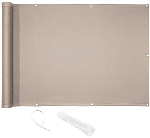 CelinaSun Sichtschutz Balkon 0,9 x 3 m Taupe PES Balkonbespannung mit Kabelbinder wasserabweisend Balkonumrandung