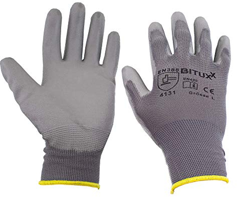 BITUXX Arbeitshandschuhe Montagehanschuhe Handschuhe Schutzhandschuhe mit PU Beschichtung S-XXL Gr 7-11 (L (9), 100 Paar)