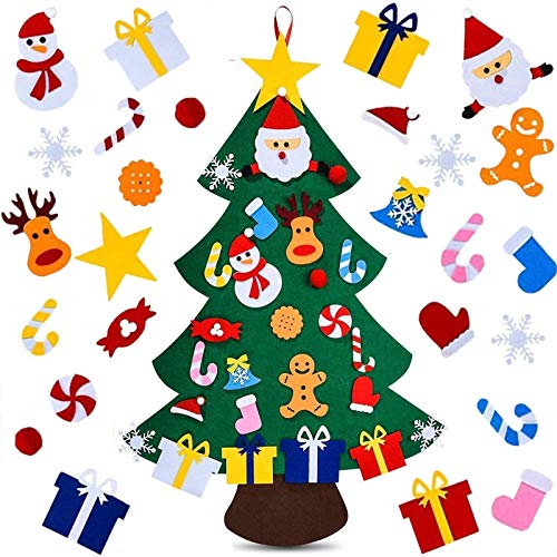 VieVogue Filz Weihnachtsbaum, DIY Weihnachtsbaum Set Edition 26 Pcs Ornamente Wand Dekor Für Kinder Weihnachten Geschenk Home Tür Wand Dekoration