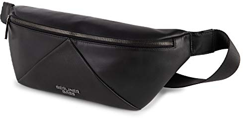 Berliner Bags Premium Bauchtasche Feline, Umhängetasche aus Leder, Crossbody Tasche, Gürteltasche für Damen und Herren - Schwarz