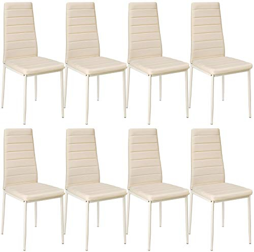 tectake® 8X eleganter ergonomischer Stuhl mit hoher Rückenlehne, 45 x 48 x 98,5 cm, Esszimmerstühle, Küchenstühle, Stühle für Esstisch, Esszimmer, Dining Table, Vorzimmer Möbel Set gepolstert - beige